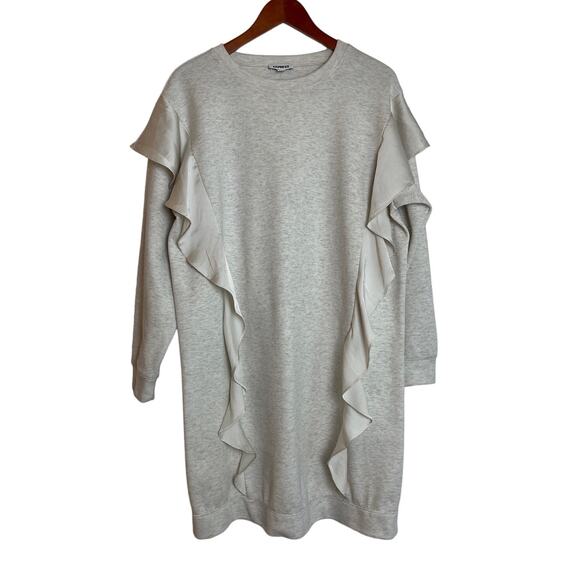 Express Ruffle Long Sleeve Sweatshirt Dress Size L Oatmeal Athleisure Comfy - Picture 1 of 6